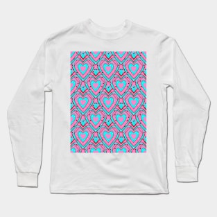 BLUE Pink Happy Valentines Day Hearts Long Sleeve T-Shirt